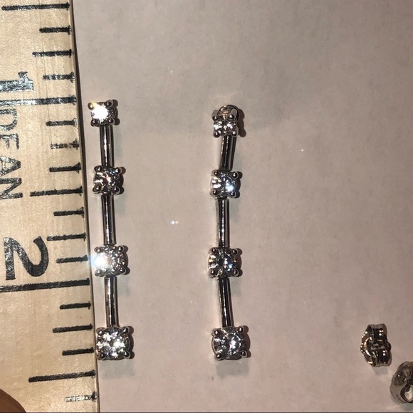 STERLING Silver Diamonique CZ Stone Convertible Stud / Drop Earrings gold 1.4” - Picture 4 of 6